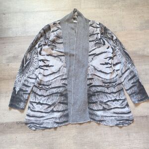 Alberto Makali Open Front Cardigan Animal Striped Print Grey One Size